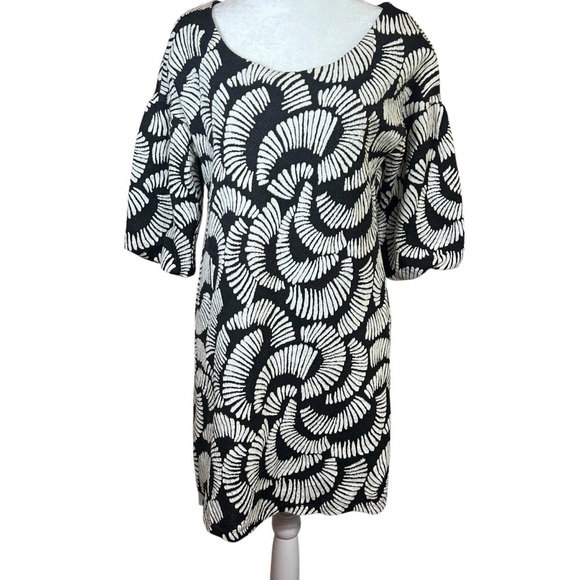Maeve Anthropologie Balloon Sleeve Black White Knit Mini Dress Tunic Boxy Size S - Picture 4 of 7